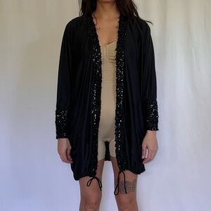 Vintage 70s/80s Black Sequin Trim Kimono